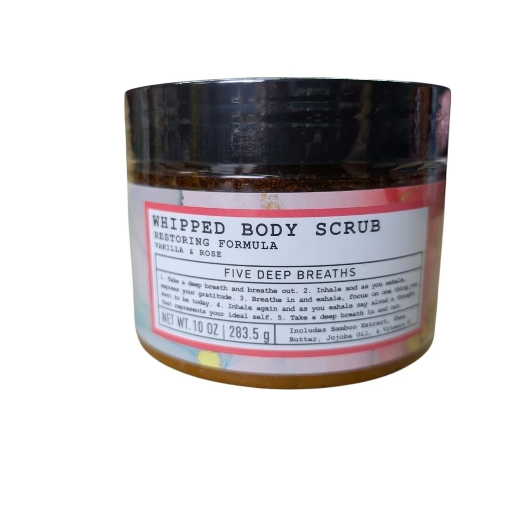 Whipped Body Scrub Restoring Smoothing 2PC Vanilla Rose Five Deep Breaths Jojoba